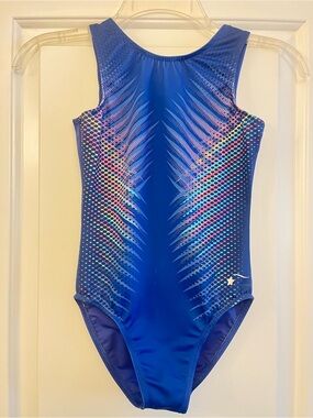 Destira Girls Child Large LC Gymnastics Leotard Leo Blue Tiger Stripe
